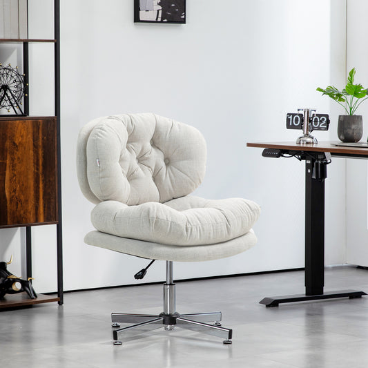 Computer Desk Chair, Armless Office Chair with Wide Padded Seat and Adjustable Height, Cream White Task Chairs   at Gallery Canada