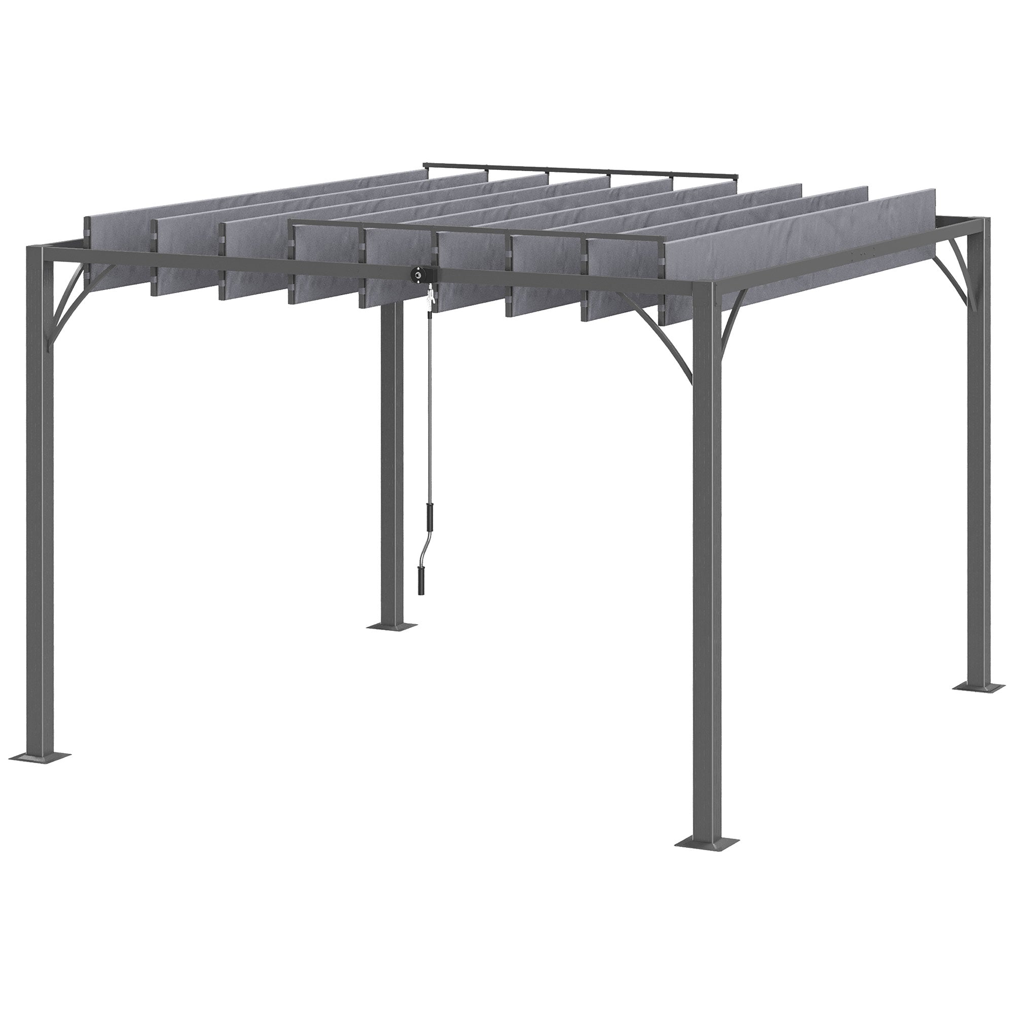 9.5' x 9.7' Outdoor Pergola with Retractable Roof, Aluminium Louvered Pergola Canopy Gazebo for Lawn Garden Patio, Grey Pergolas Grey at Gallery Canada