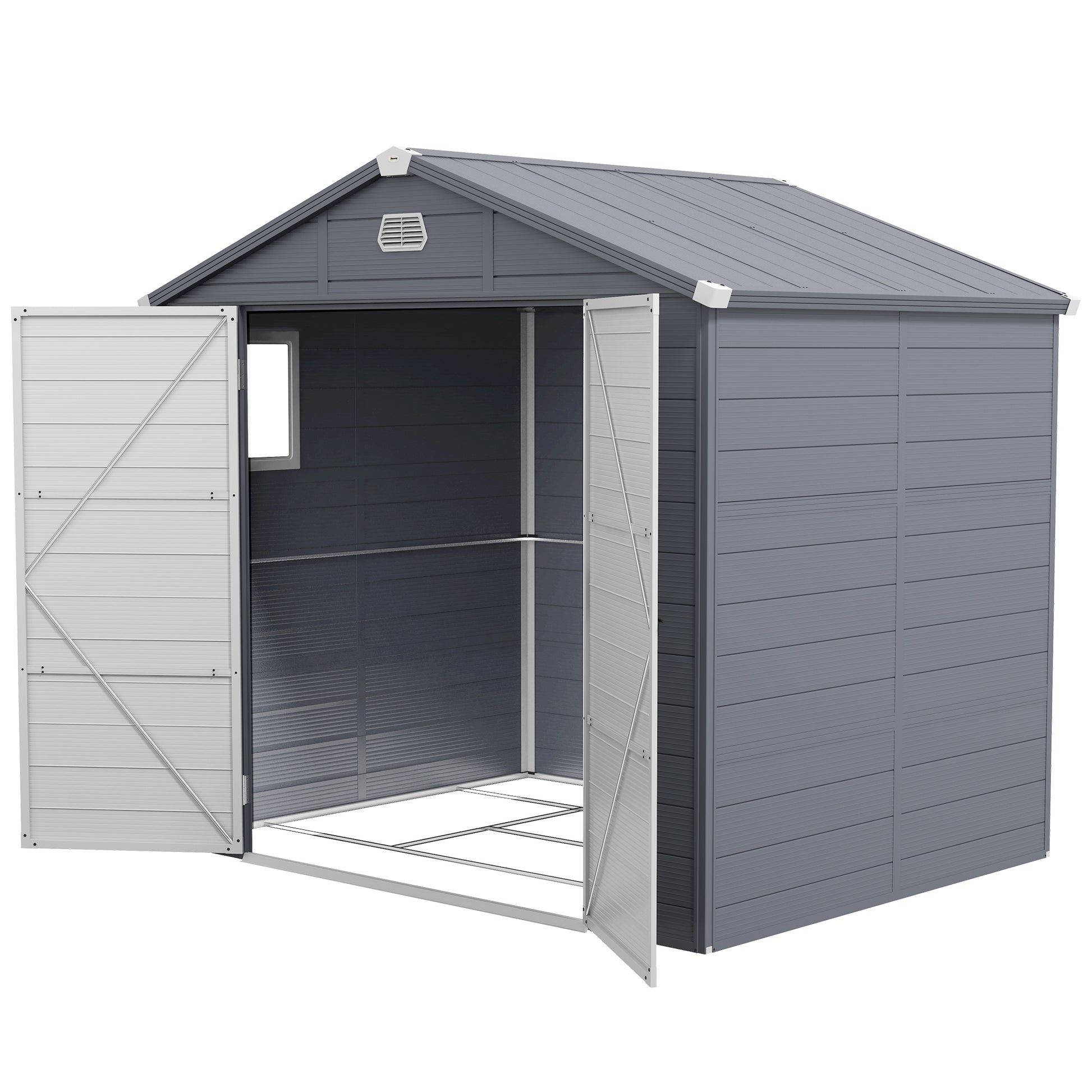 8' x 6' Plastic Garden Storage Shed with Latch Door, Vents, Sloped Roof, Dark Grey Sheds   at Gallery Canada