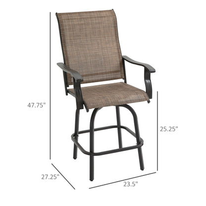 Outdoor Bar Stools Set of 2, Swivel Bar Height Chairs with High Back, Curved Armrests and Steel Frame for Balcony, Brown - Gallery Canada