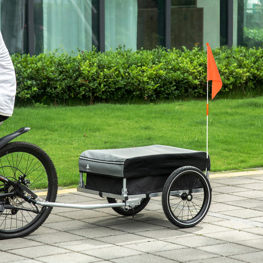 Outdoor Bike Cargo Trailer, Foldable Bicycle Luggage Wagon, Triple Safety, 16" Wheels, Removable Cover, Black and Grey Bike Cargo Trailers Black and Grey  at Gallery Canada