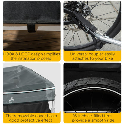 Outdoor Bike Cargo Trailer, Foldable Bicycle Luggage Wagon, Triple Safety, 16" Wheels, Removable Cover, Black and Grey Bike Cargo Trailers   at Gallery Canada