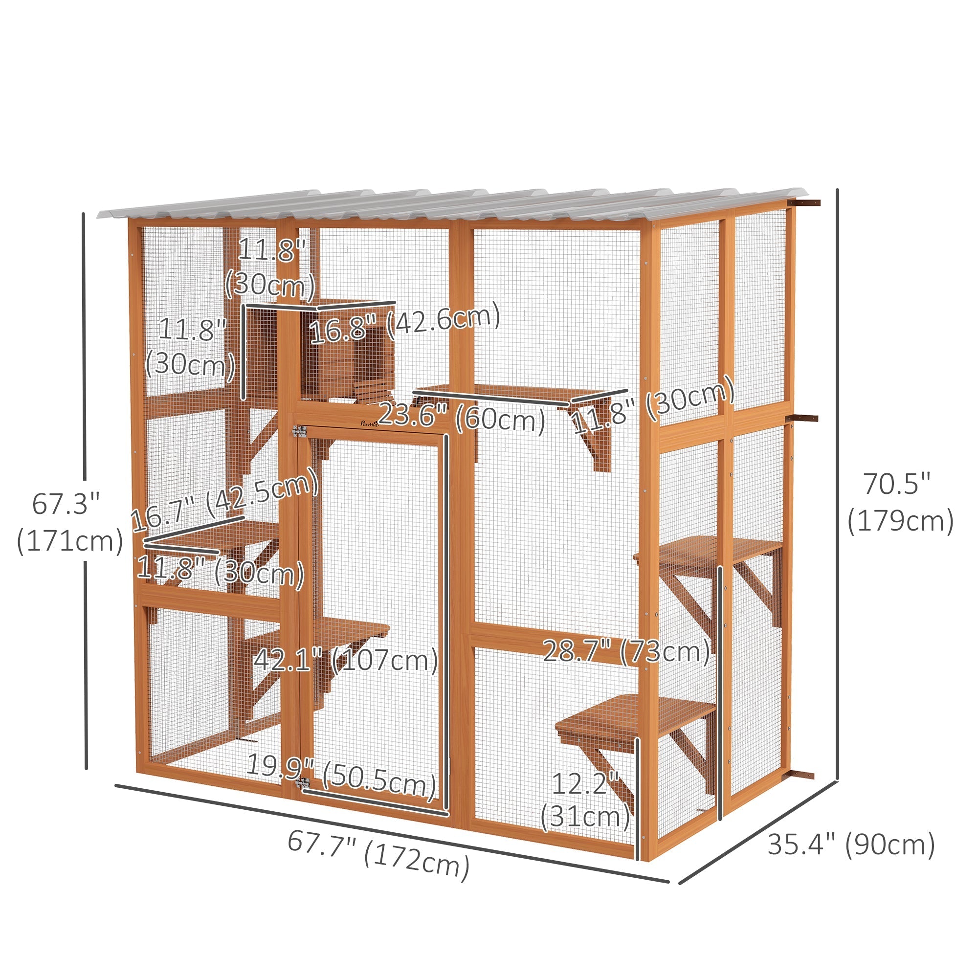 Outdoor Cat Enclosure Window Box with Weatherproof Roof, Bridge, Resting Box, Platforms, for 2 Kittens, Orange Outdoor Cat Enclosures   at Gallery Canada