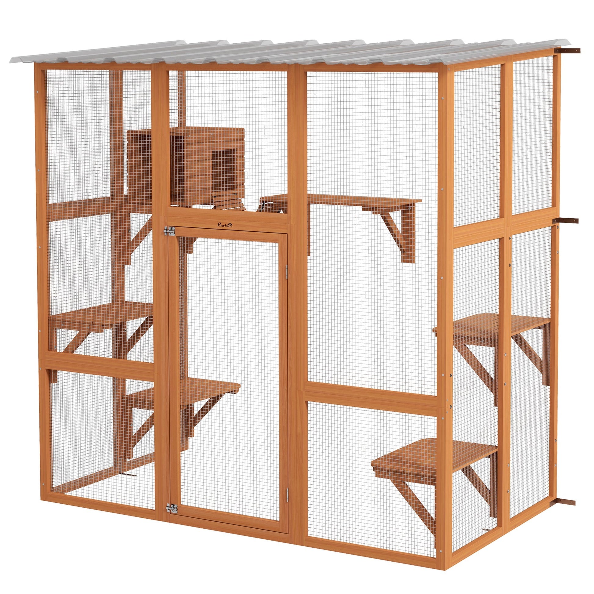 Outdoor Cat Enclosure Window Box with Weatherproof Roof, Bridge, Resting Box, Platforms, for 2 Kittens, Orange Outdoor Cat Enclosures Orange  at Gallery Canada