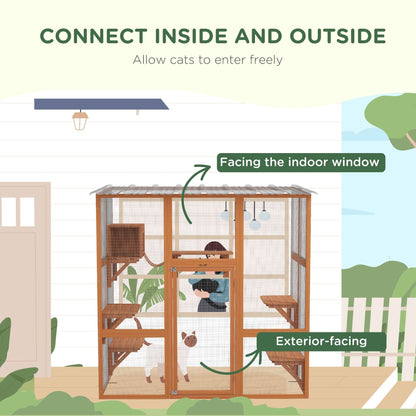 Outdoor Cat Enclosure Window Box with Weatherproof Roof, Bridge, Resting Box, Platforms, for 2 Kittens, Orange Outdoor Cat Enclosures   at Gallery Canada