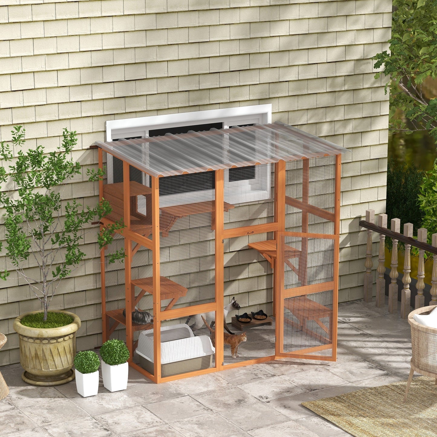 Outdoor Cat Enclosure Window Box with Weatherproof Roof, Bridge, Resting Box, Platforms, for 2 Kittens, Orange Outdoor Cat Enclosures   at Gallery Canada