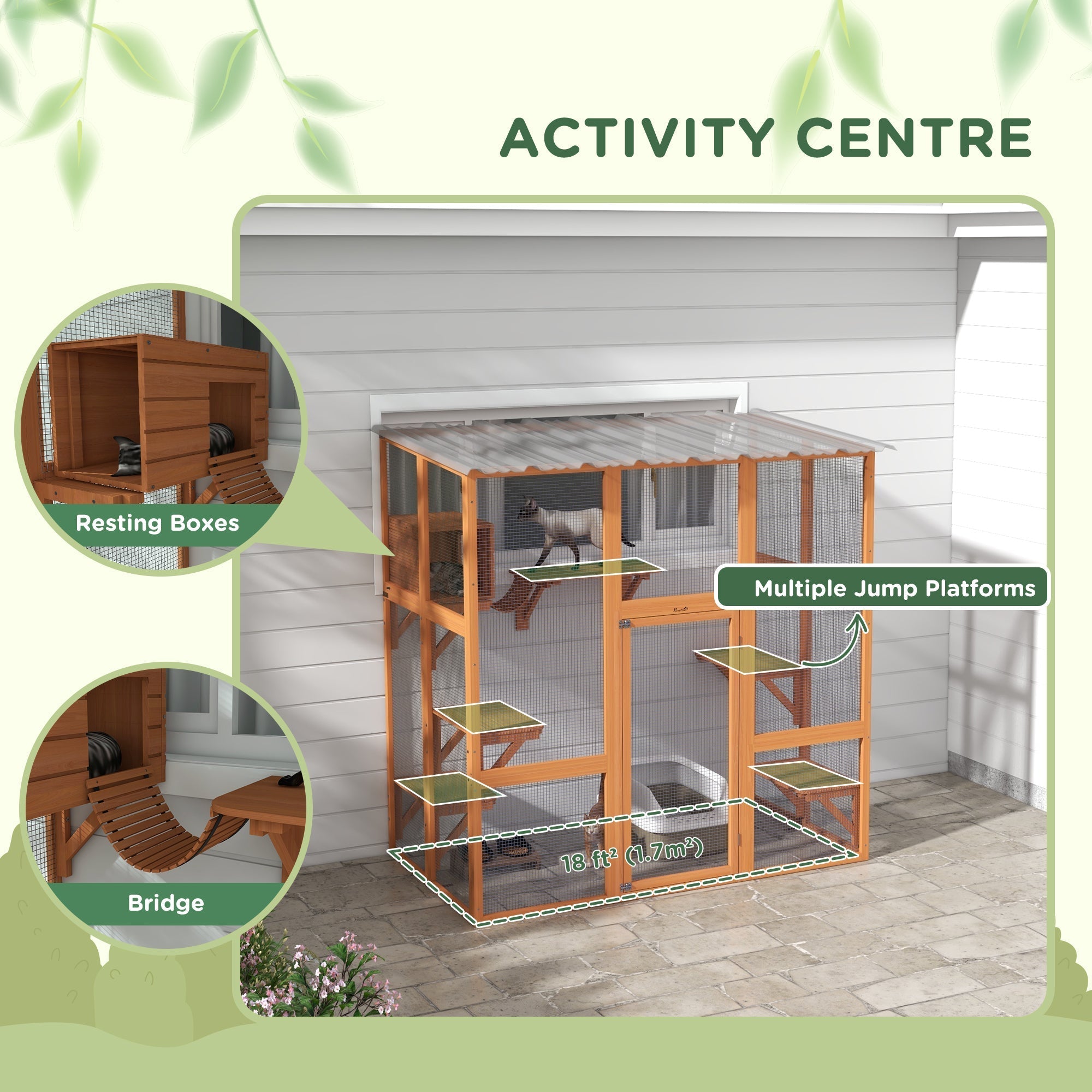 Outdoor Cat Enclosure Window Box with Weatherproof Roof, Bridge, Resting Box, Platforms, for 2 Kittens, Orange Outdoor Cat Enclosures   at Gallery Canada