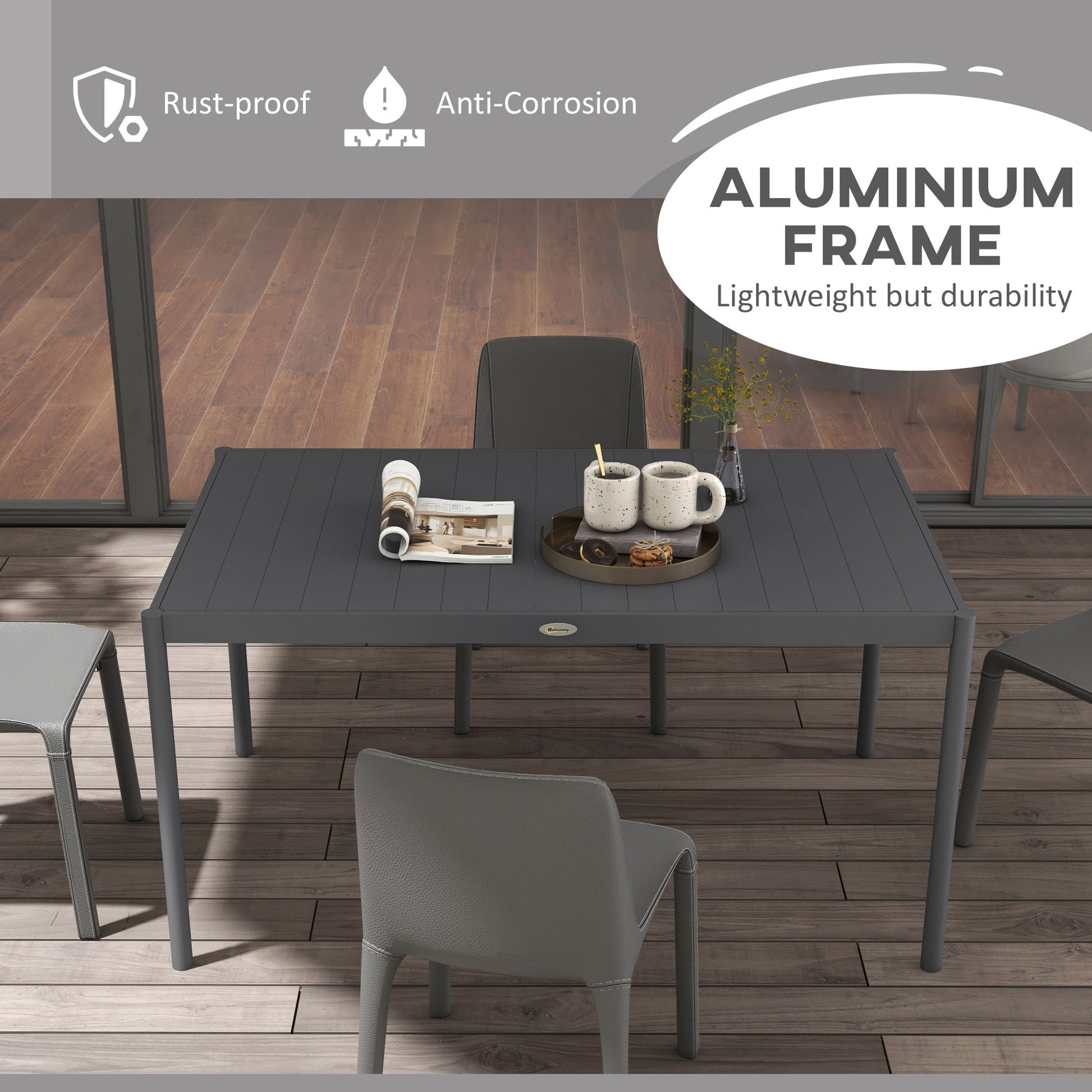 Outdoor Dining Table w/ Aluminium Frame, Garden Table, 57", Dark Grey Patio Dinning Tables   at Gallery Canada