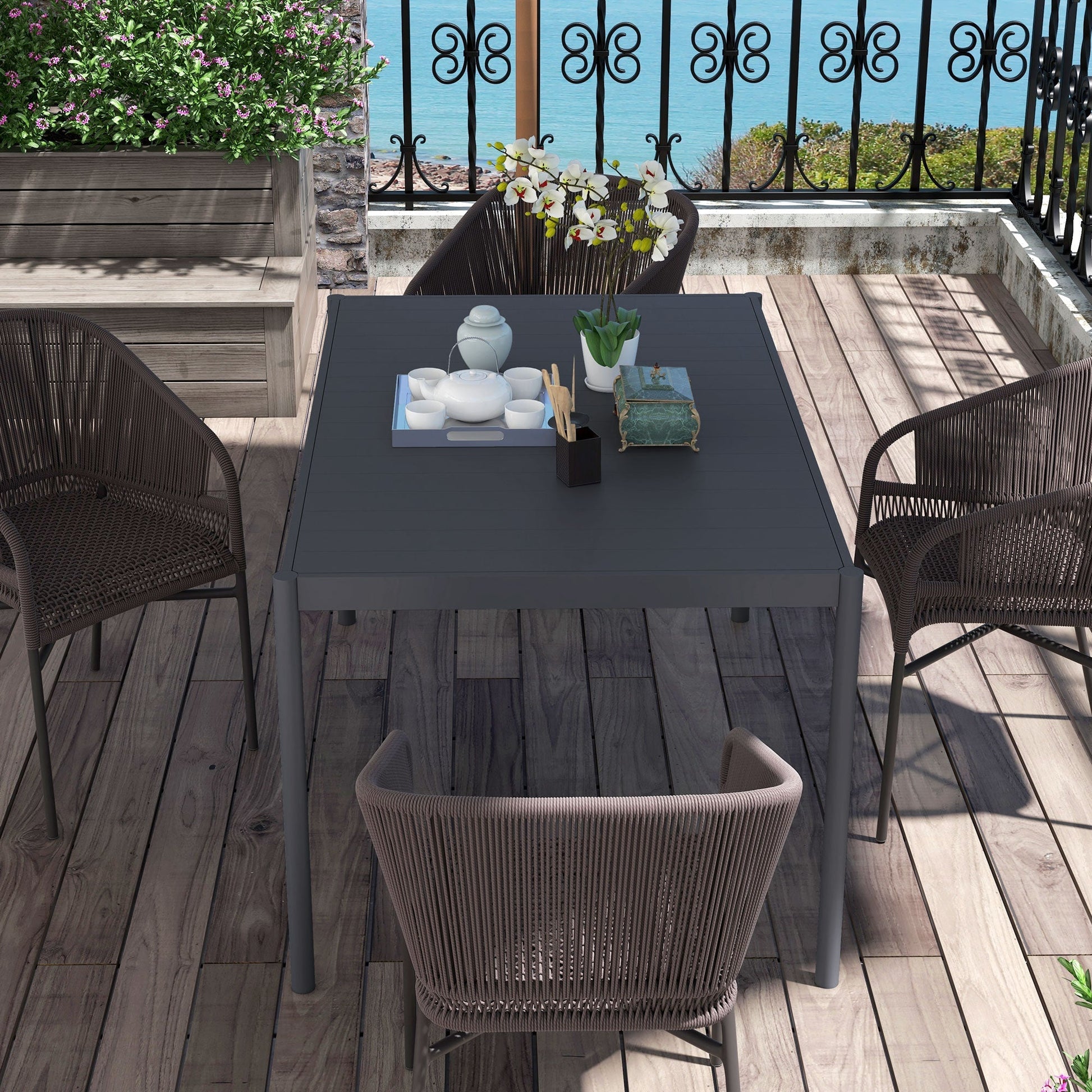 Outdoor Dining Table w/ Aluminium Frame, Garden Table, 57", Dark Grey Patio Dinning Tables   at Gallery Canada