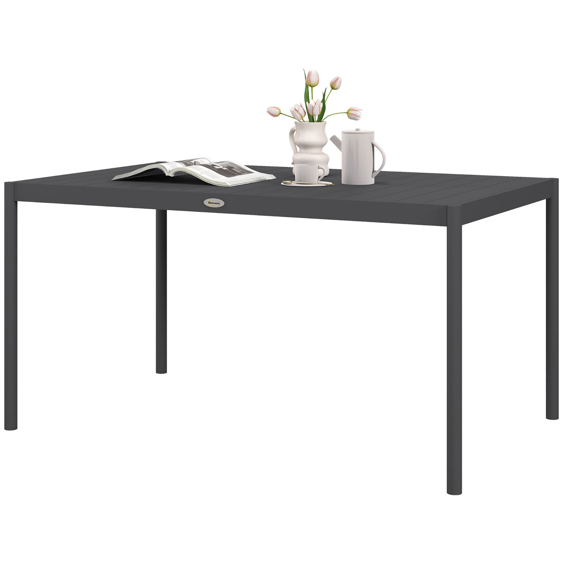 Outdoor Dining Table w/ Aluminium Frame, Garden Table, 57", Dark Grey Patio Dinning Tables Dark Grey  at Gallery Canada