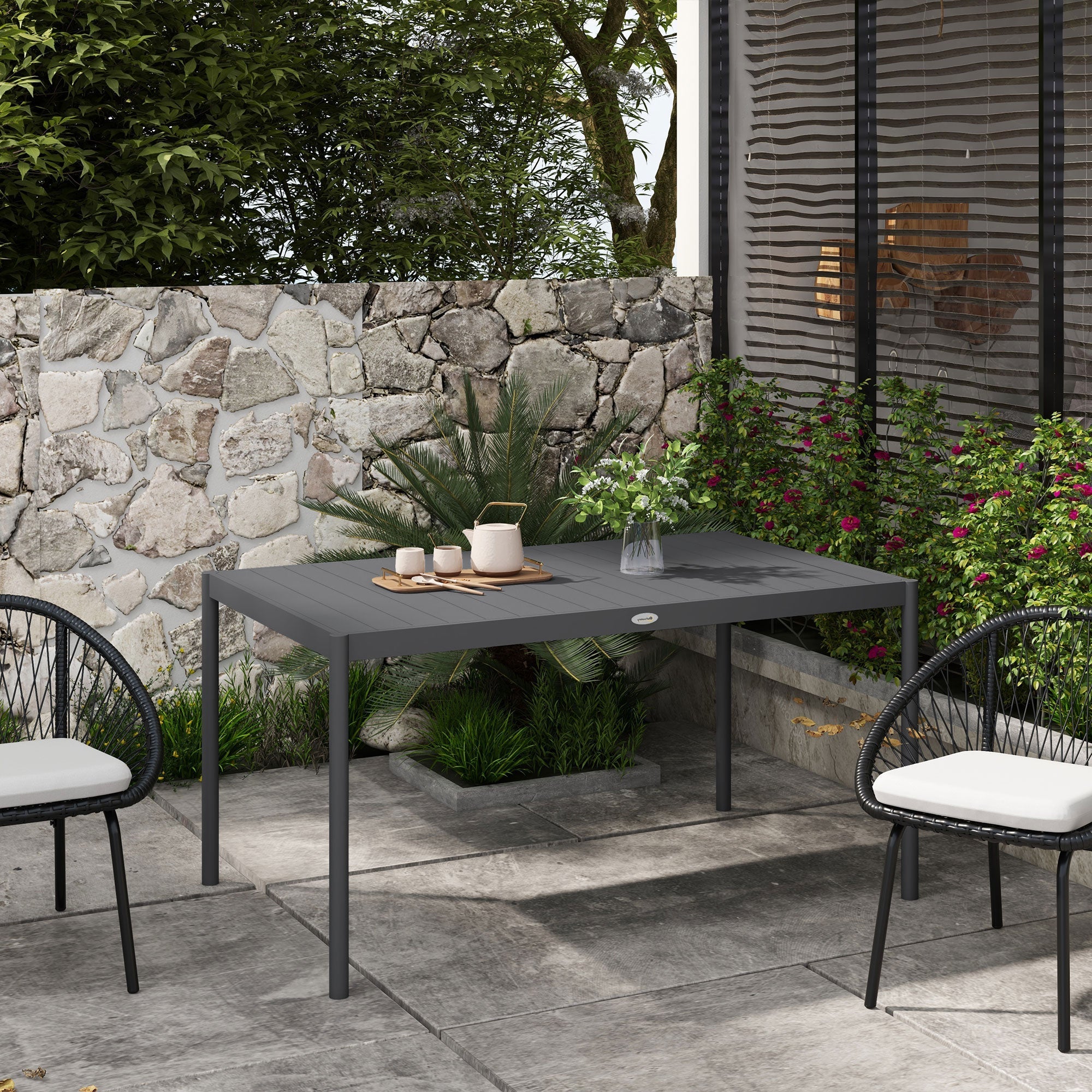 Outdoor Dining Table w/ Aluminium Frame, Garden Table, 57