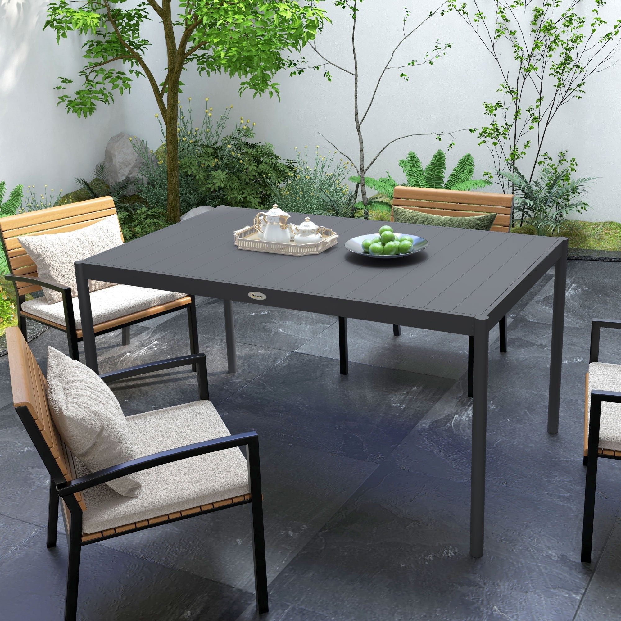 Outdoor Dining Table w/ Aluminium Frame, Garden Table, 57