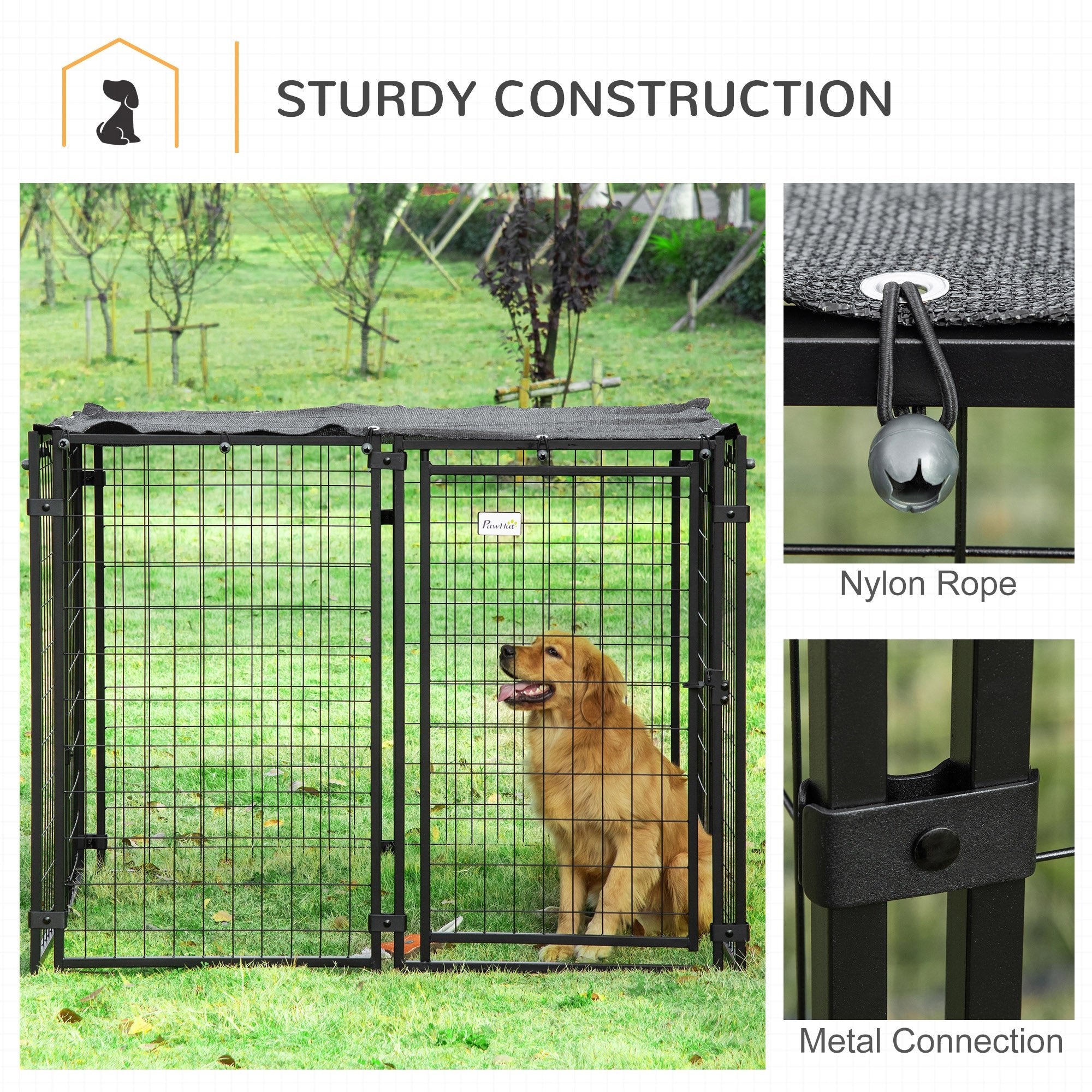 Outdoor Dog Kennel, Lockable Pet Playpen Crate with Top Cover, Black Houses, Kennels & Pens   at Gallery Canada