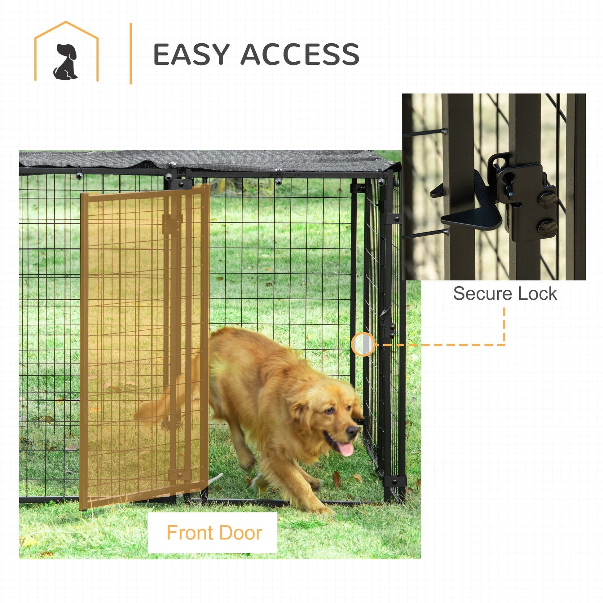 Outdoor Dog Kennel, Lockable Pet Playpen Crate with Top Cover, Black Houses, Kennels & Pens   at Gallery Canada