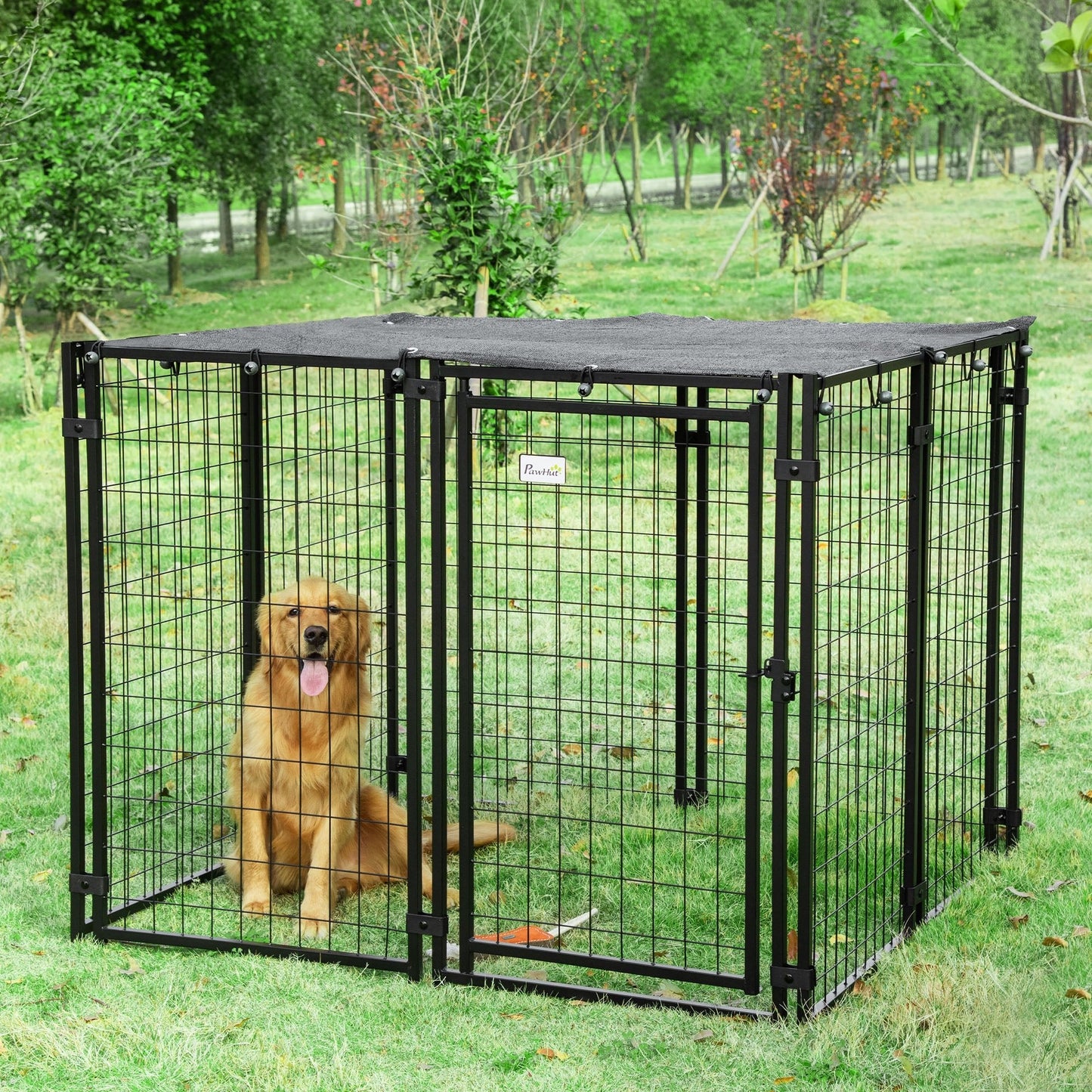 Outdoor Dog Kennel, Lockable Pet Playpen Crate with Top Cover, Black Houses, Kennels & Pens   at Gallery Canada