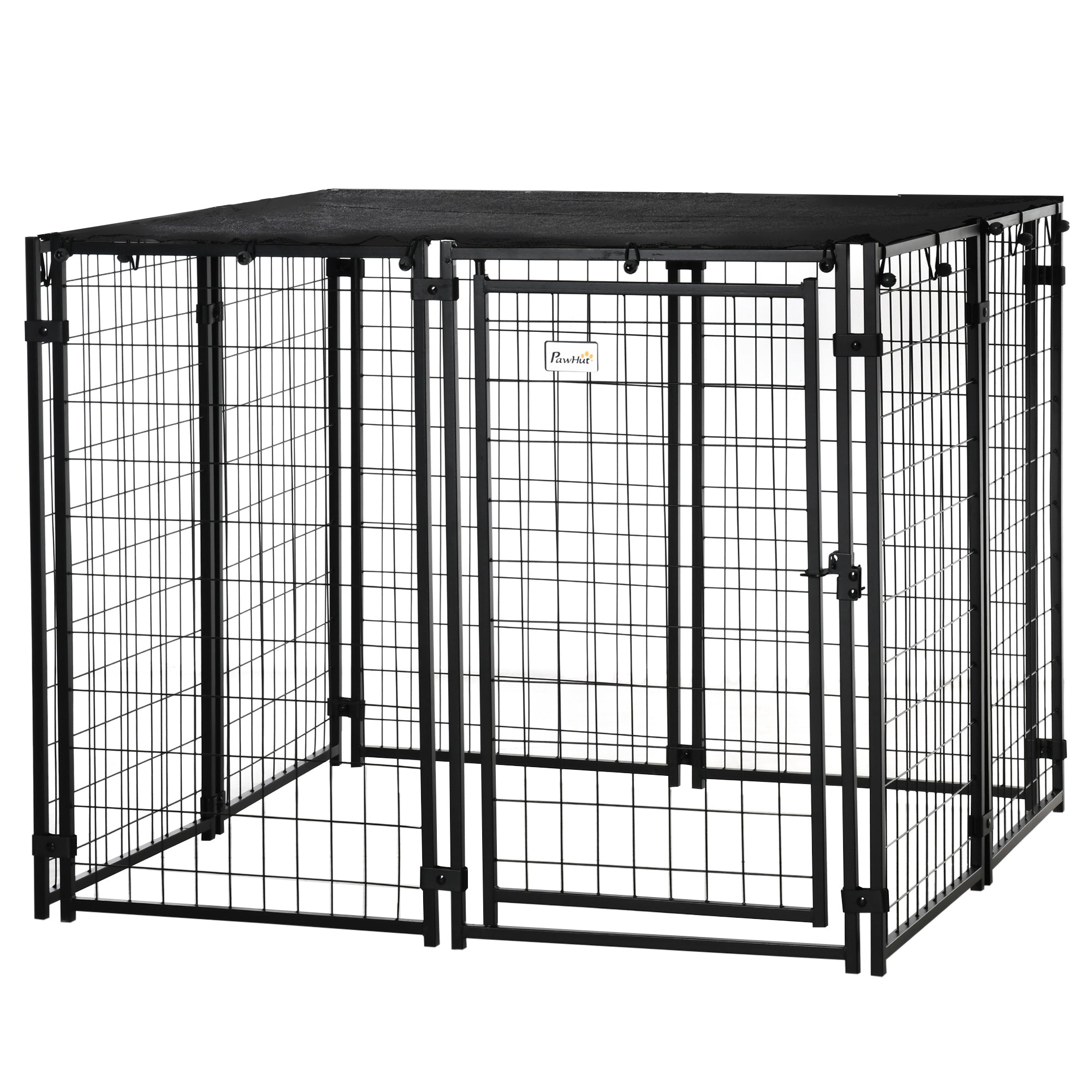 Outdoor Dog Kennel, Lockable Pet Playpen Crate with Top Cover, Black Houses, Kennels & Pens Black  at Gallery Canada