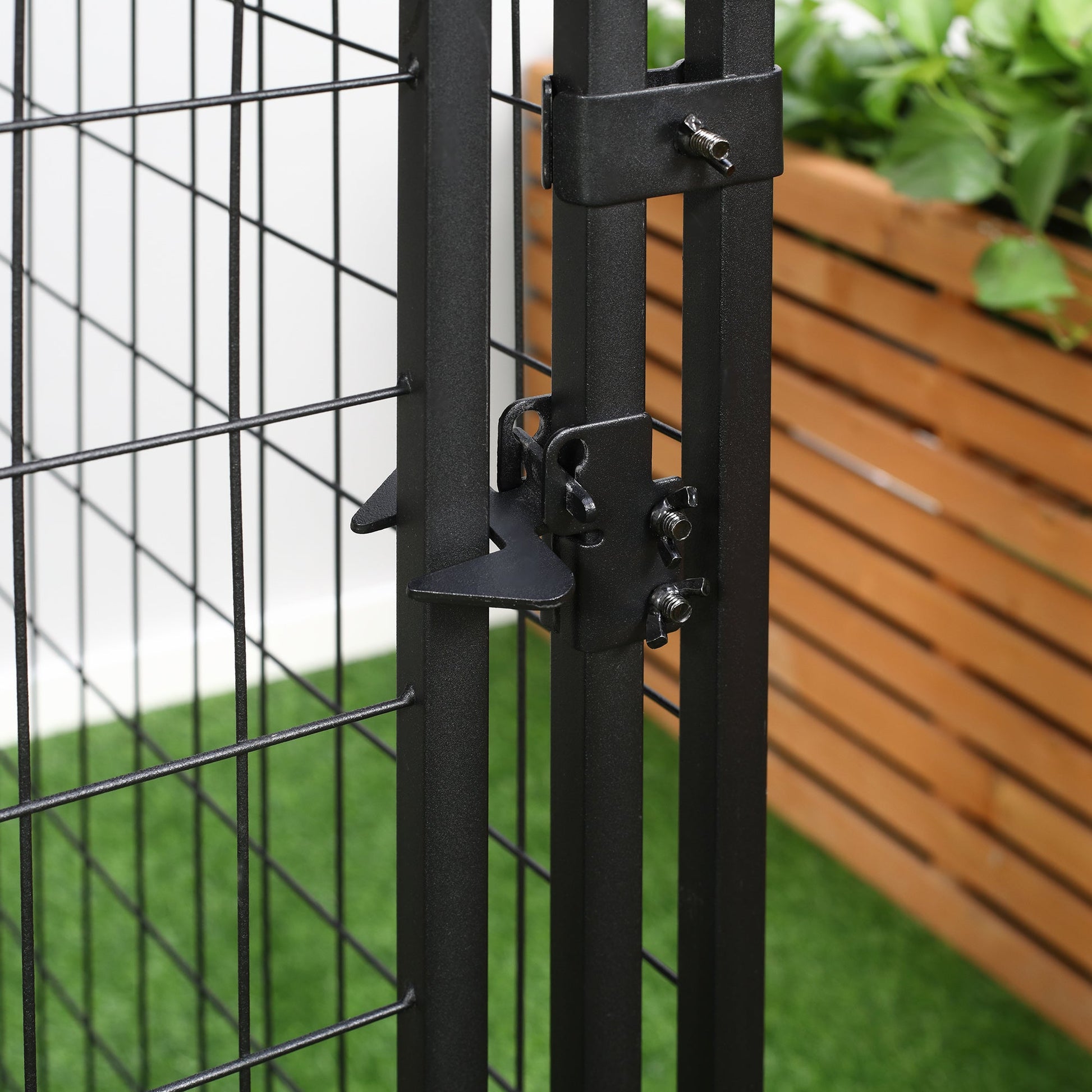 Outdoor Dog Kennel, Welded Wire Steel Fence, Lockable Pet Playpen Crate, with Water-, UV-Resistant Canopy Top, Door, 4.6ft x 4.6ft x 5ft, Black Houses, Kennels & Pens   at Gallery Canada