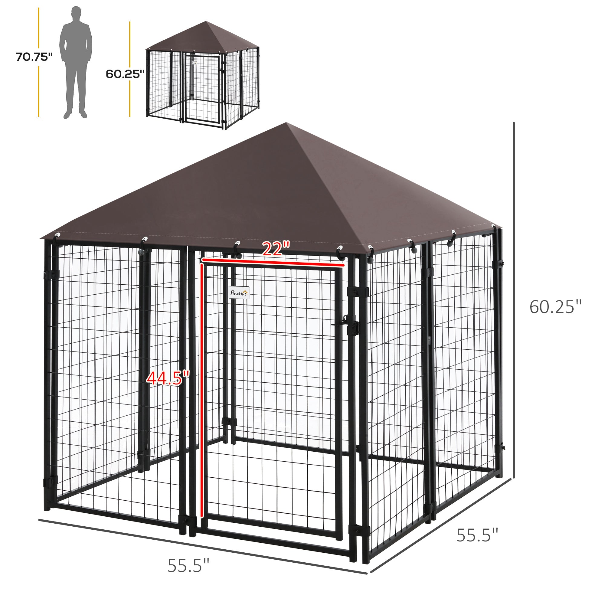 Outdoor Dog Kennel, Welded Wire Steel Fence, Lockable Pet Playpen Crate, with Water-, UV-Resistant Canopy Top, Door, 4.6ft x 4.6ft x 5ft, Black Houses, Kennels & Pens   at Gallery Canada