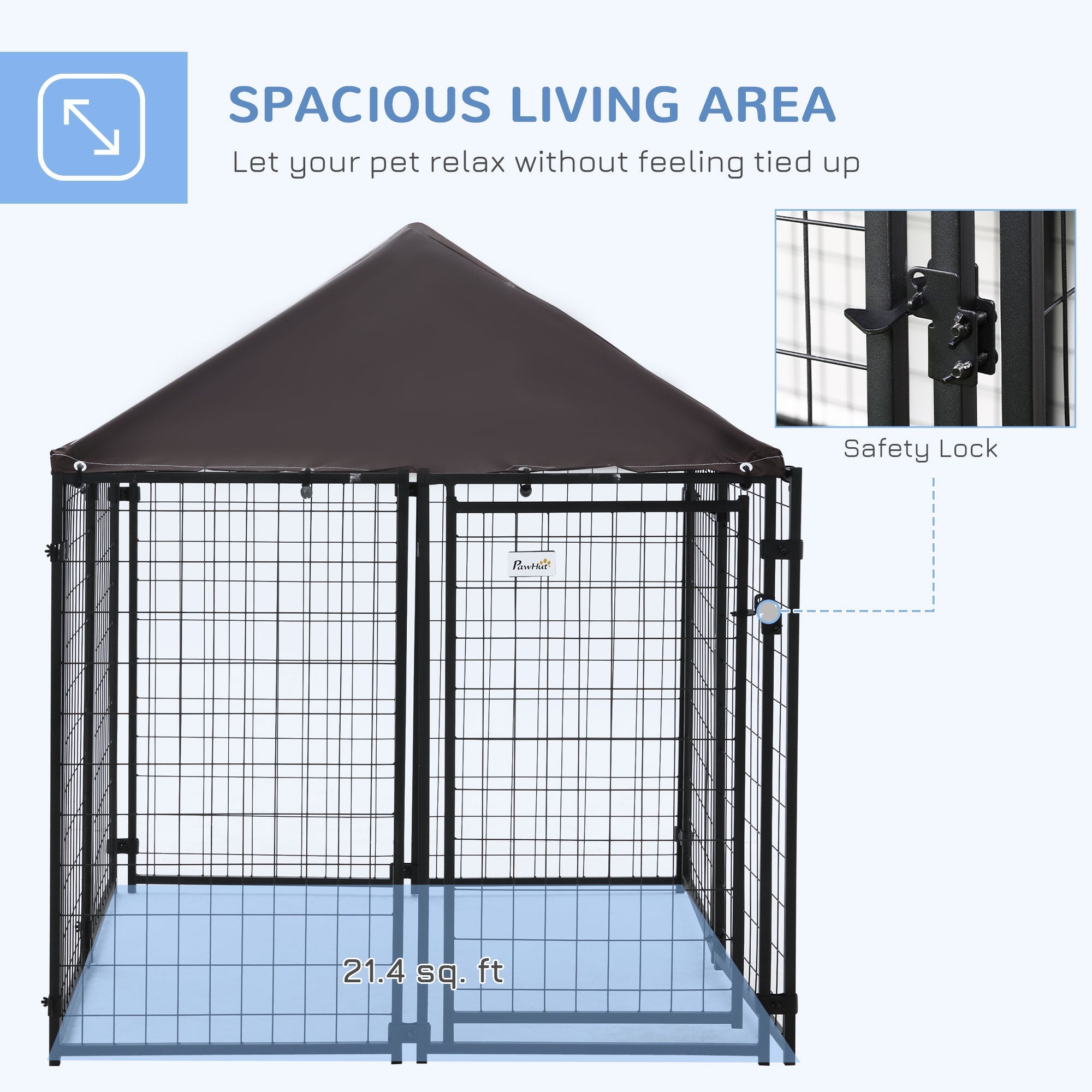 Outdoor Dog Kennel, Welded Wire Steel Fence, Lockable Pet Playpen Crate, with Water-, UV-Resistant Canopy Top, Door, 4.6ft x 4.6ft x 5ft, Black Houses, Kennels & Pens   at Gallery Canada