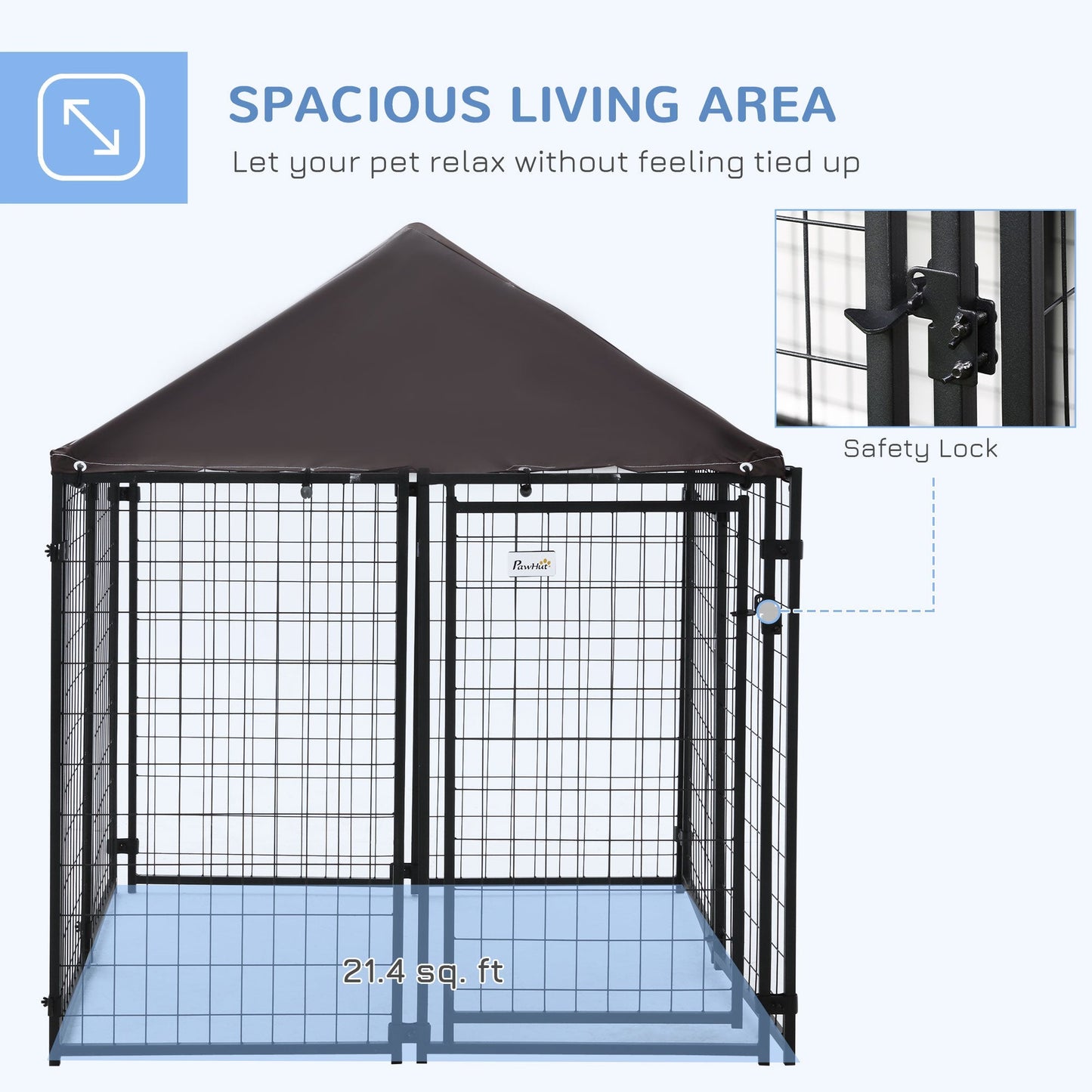 Outdoor Dog Kennel, Welded Wire Steel Fence, Lockable Pet Playpen Crate, with Water-, UV-Resistant Canopy Top, Door, 4.6ft x 4.6ft x 5ft, Black Houses, Kennels & Pens   at Gallery Canada