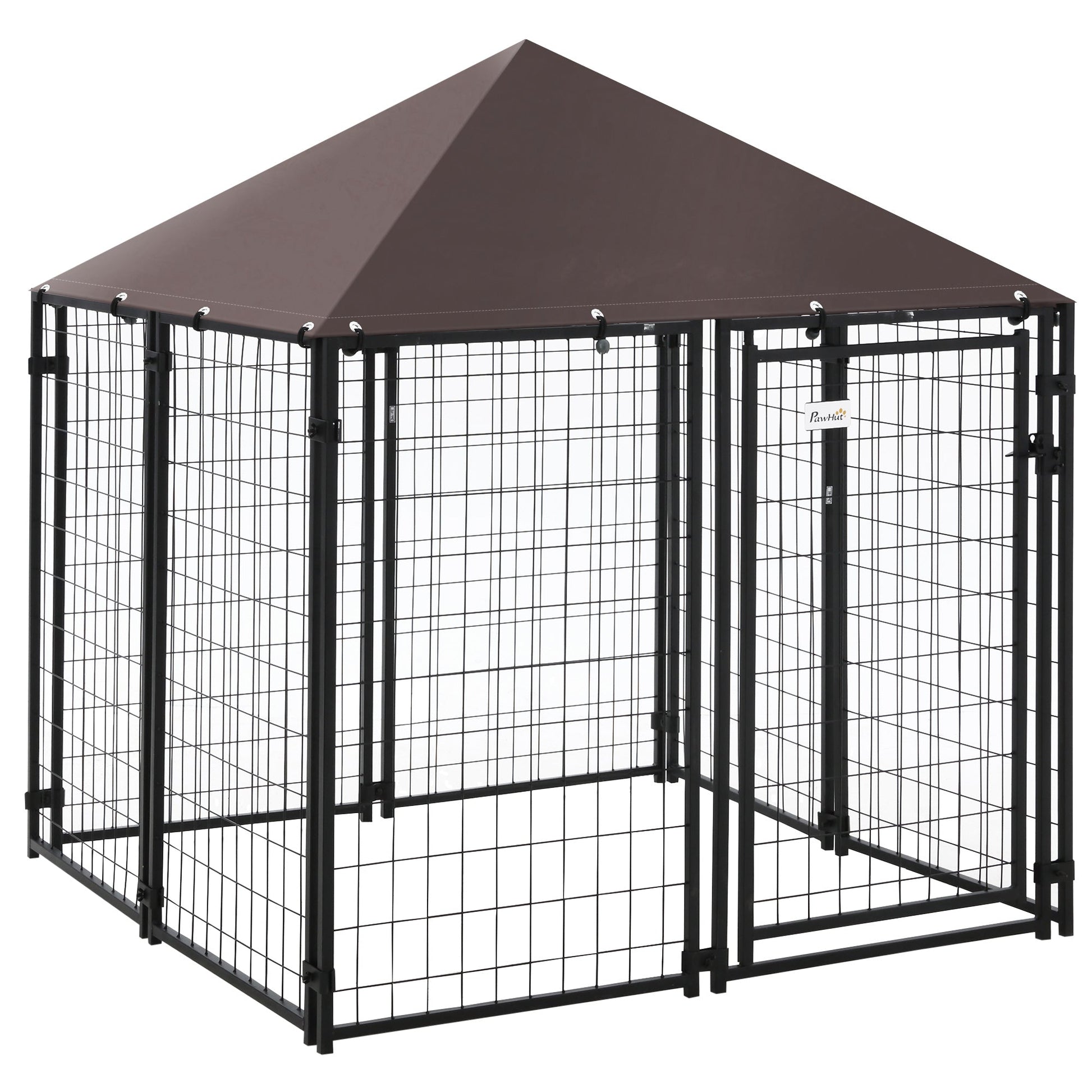 Outdoor Dog Kennel, Welded Wire Steel Fence, Lockable Pet Playpen Crate, with Water-, UV-Resistant Canopy Top, Door, 4.6ft x 4.6ft x 5ft, Black Houses, Kennels & Pens Black  at Gallery Canada