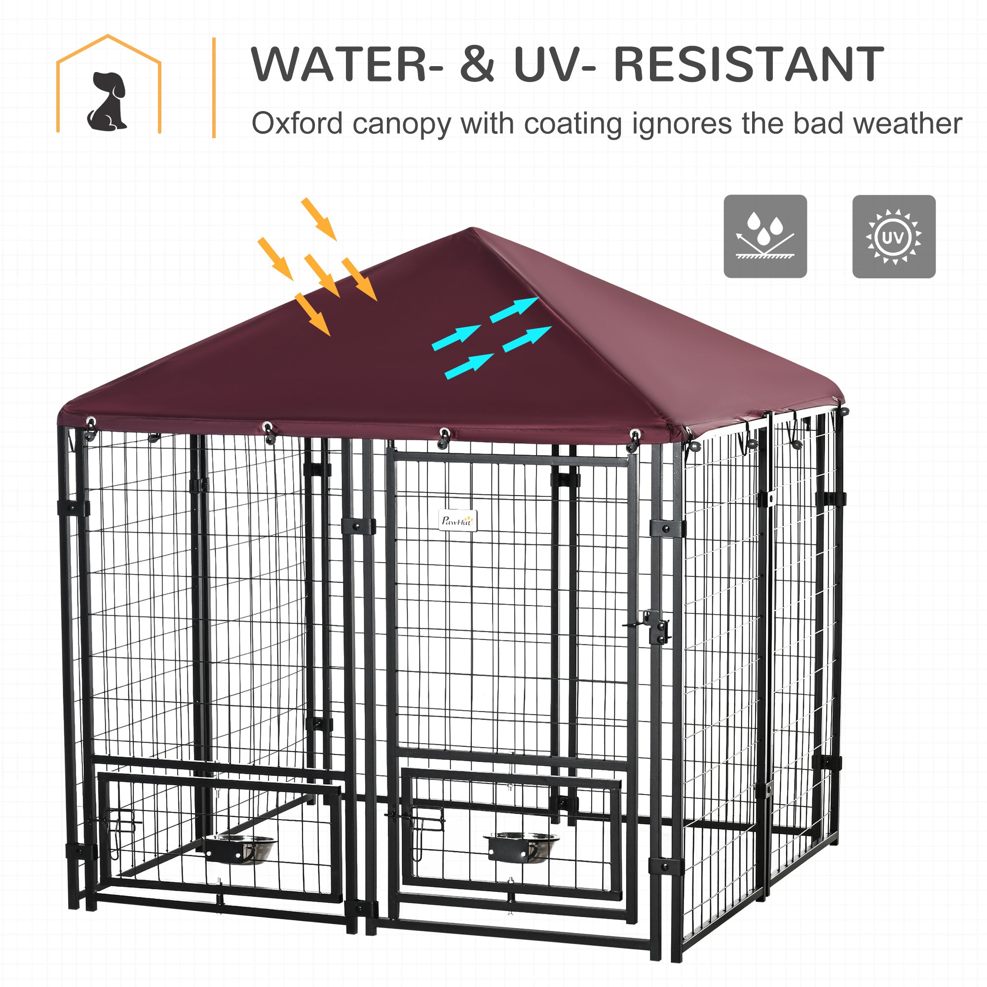 Welded Wire Dog Kennel with Canopy, Lockable Door, Bowl Holders, 4.6x4.6x5ft, Multi Colour Houses, Kennels & Pens   at Gallery Canada