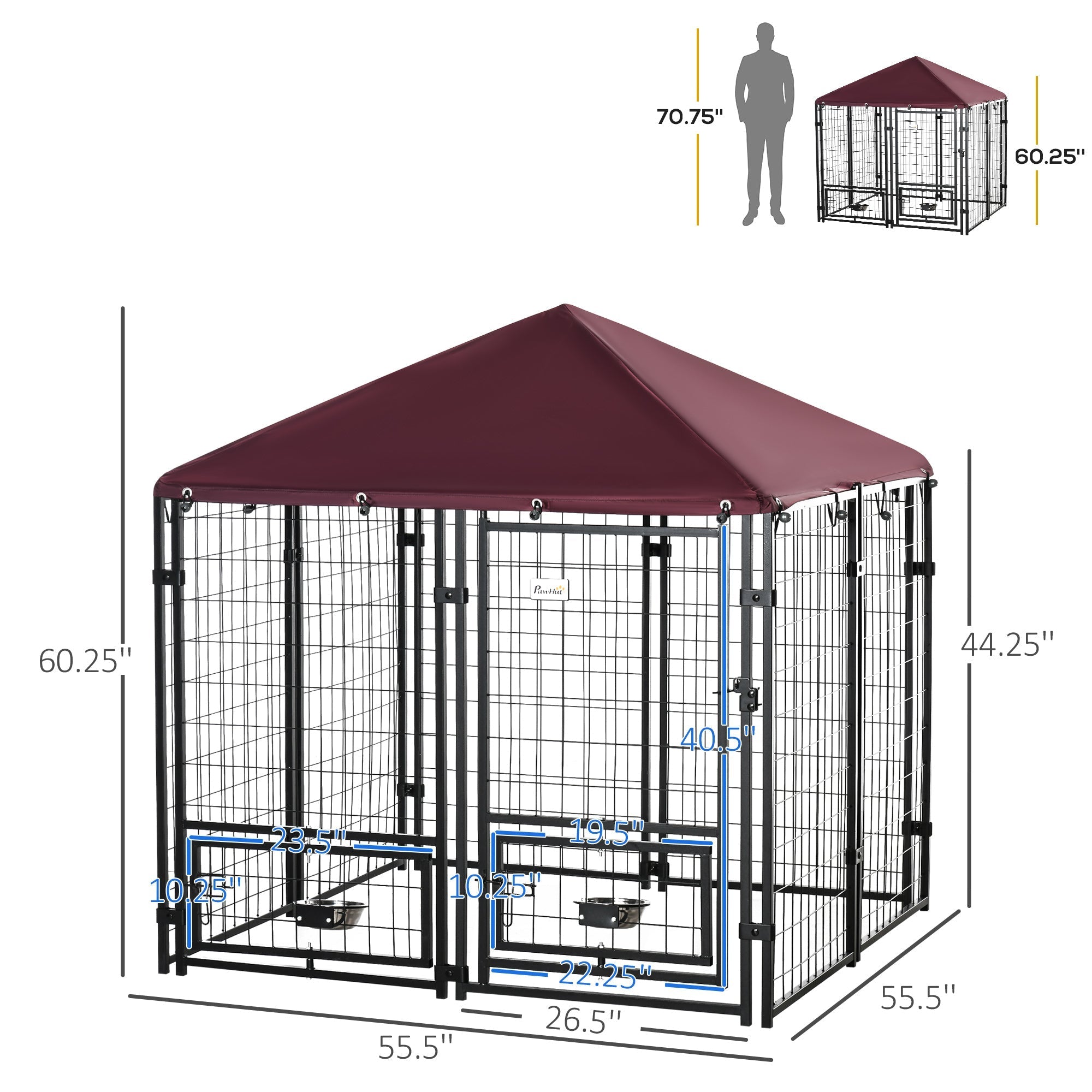 Welded Wire Dog Kennel with Canopy, Lockable Door, Bowl Holders, 4.6x4.6x5ft, Multi Colour Houses, Kennels & Pens Multi Colour  at Gallery Canada