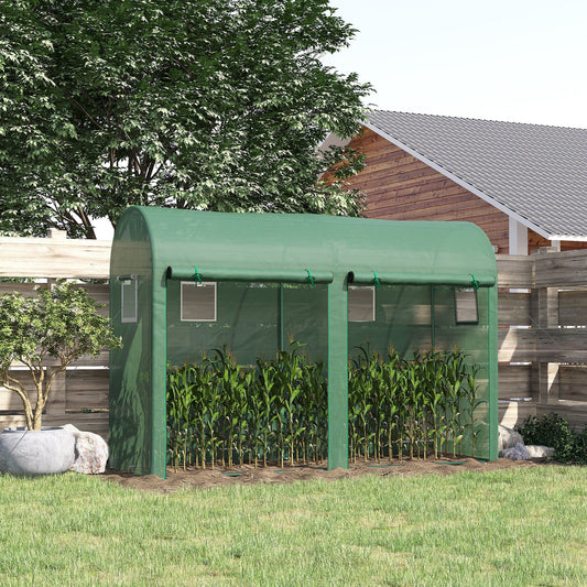 Outdoor Garden Greenhouse, Steel Greenhouse tent with 2 Doors and 4 Windows for Backyard, Patio, 9.8'x3.3'x6.6', Green Portable Greenhouses Green  at Gallery Canada