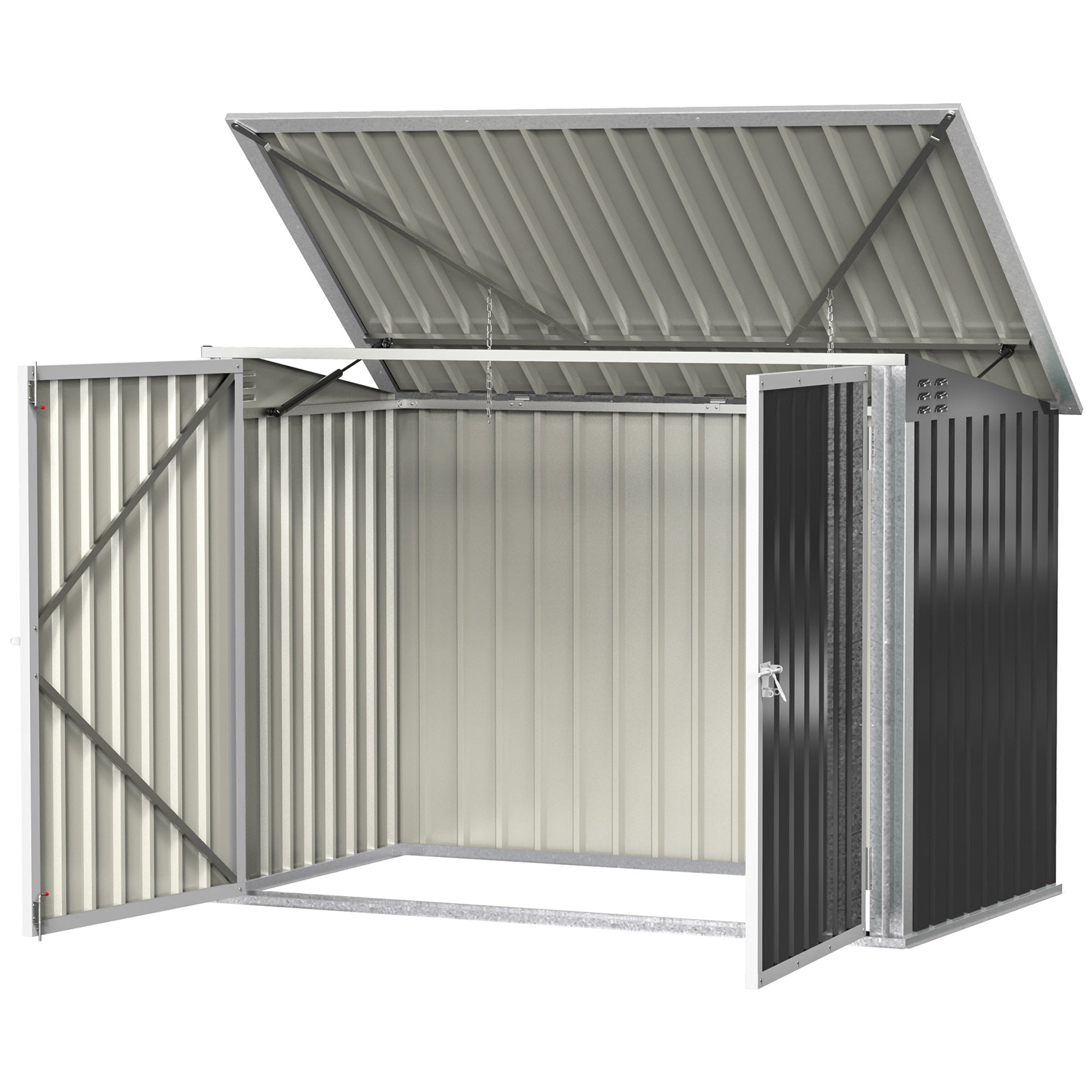 Outdoor Metal Storage Shed Garden Garbage Can Organizer with Double Door and Vents for 2 Trash Cans, Dark Grey Sheds Dark Grey  at Gallery Canada