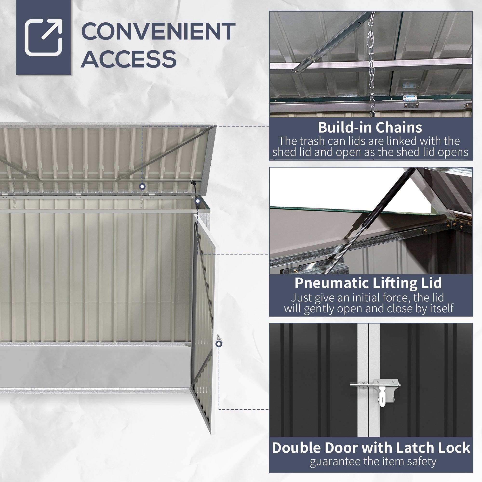 Outdoor Metal Storage Shed Garden Garbage Can Organizer with Double Door and Vents for 2 Trash Cans, Dark Grey Sheds   at Gallery Canada