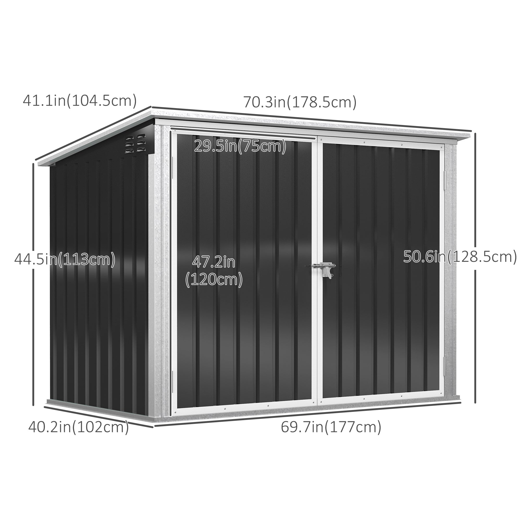 Outdoor Metal Storage Shed Garden Garbage Can Organizer with Double Door and Vents for 2 Trash Cans, Dark Grey Sheds   at Gallery Canada