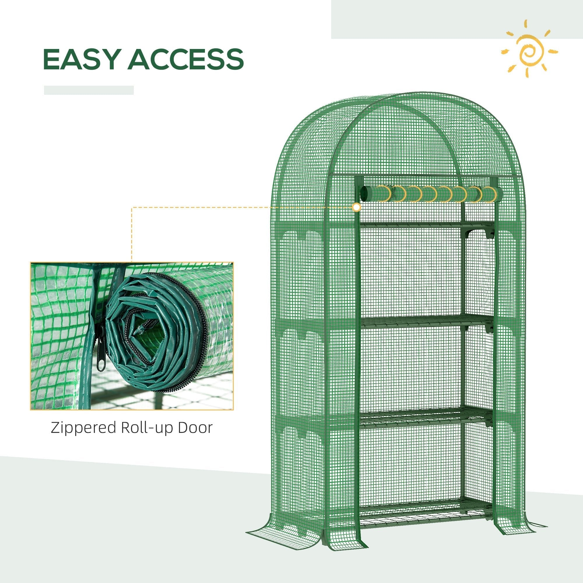 Outdoor Mini Greenhouse, Portable Green House with Storage Shelves, Zippered Door, PE Cover, 31.5