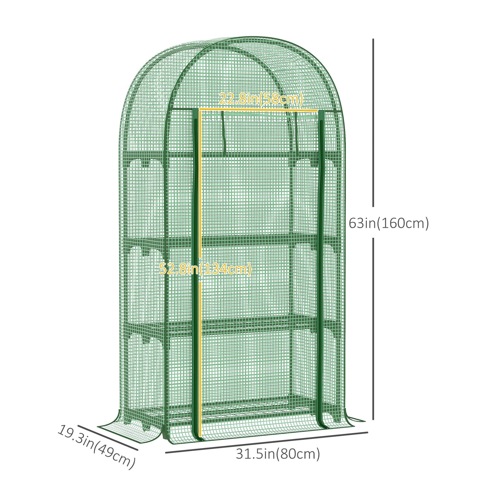 Outdoor Mini Greenhouse, Portable Green House with Storage Shelves, Zippered Door, PE Cover, 31.5" x 19.3" x 63", Green Mini Greenhouses   at Gallery Canada