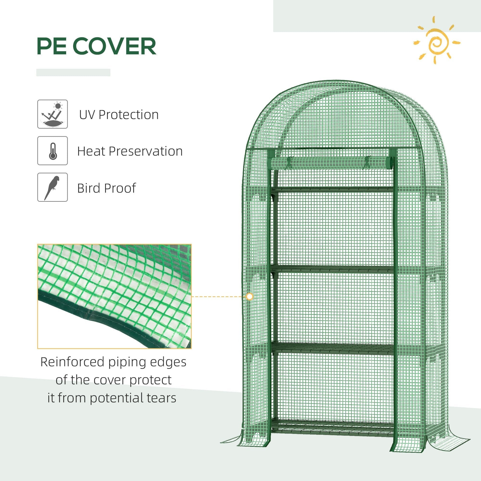 Outdoor Mini Greenhouse, Portable Green House with Storage Shelves, Zippered Door, PE Cover, 31.5