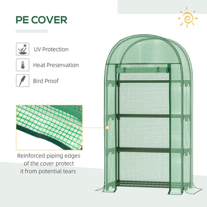 Outdoor Mini Greenhouse, Portable Green House with Storage Shelves, Zippered Door, PE Cover, 31.5" x 19.3" x 63", Green Mini Greenhouses   at Gallery Canada