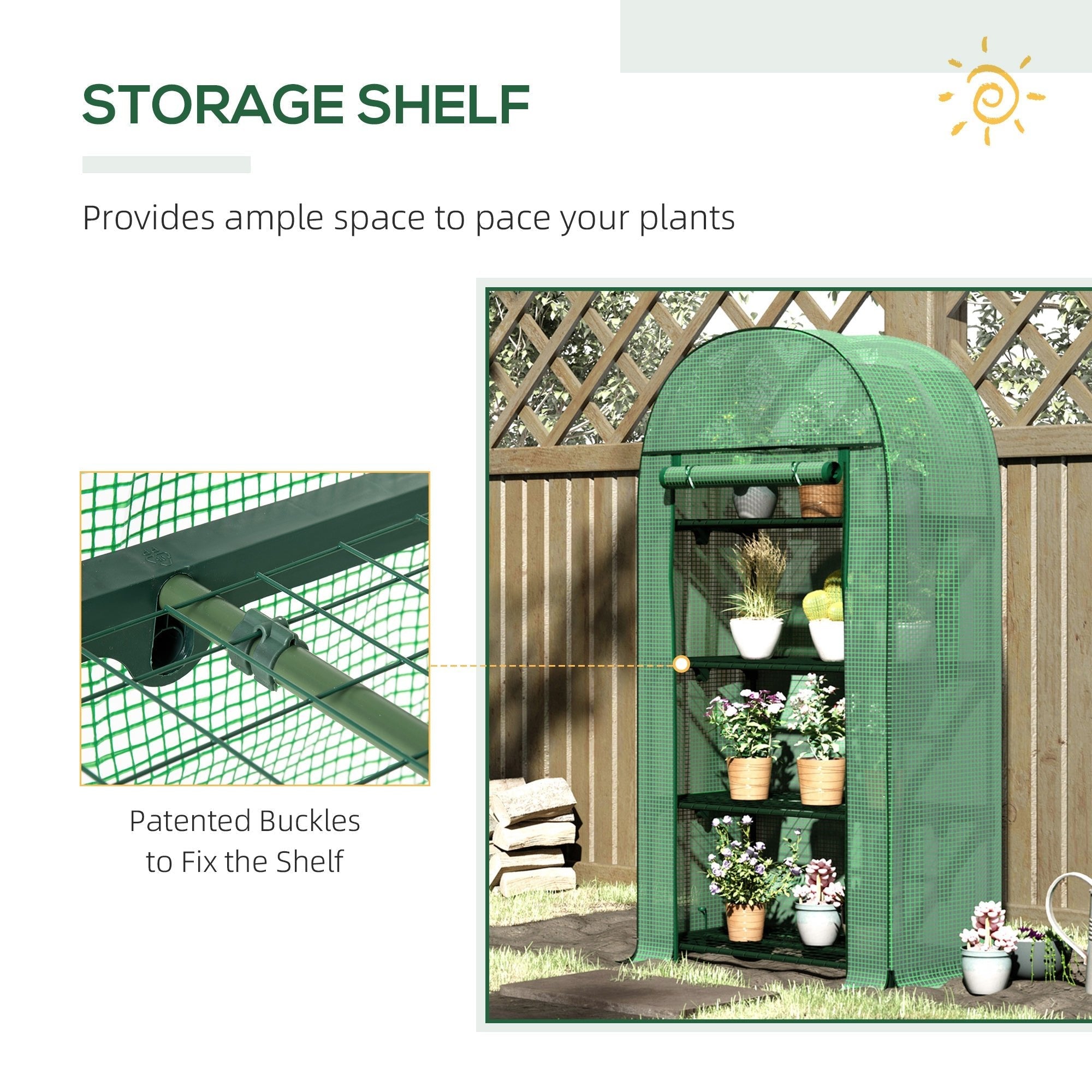 Outdoor Mini Greenhouse, Portable Green House with Storage Shelves, Zippered Door, PE Cover, 31.5