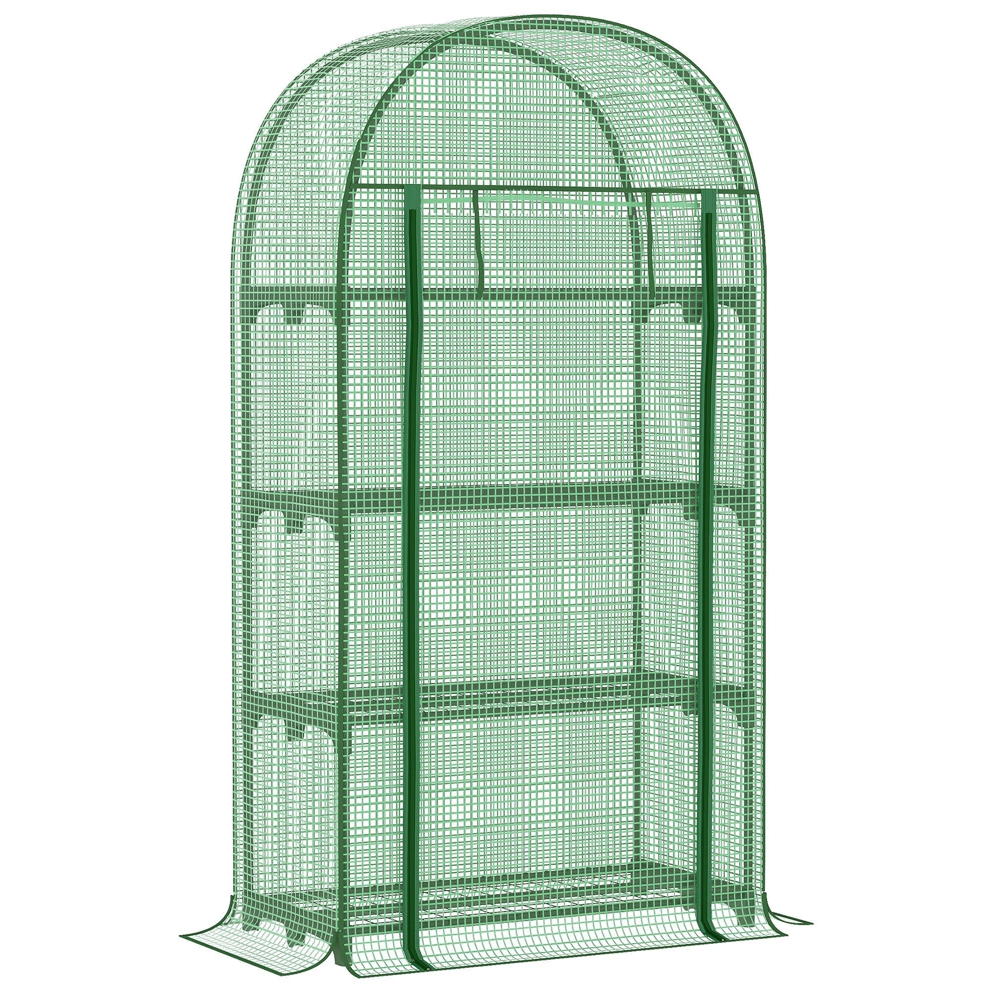 Outdoor Mini Greenhouse, Portable Green House with Storage Shelves, Zippered Door, PE Cover, 31.5