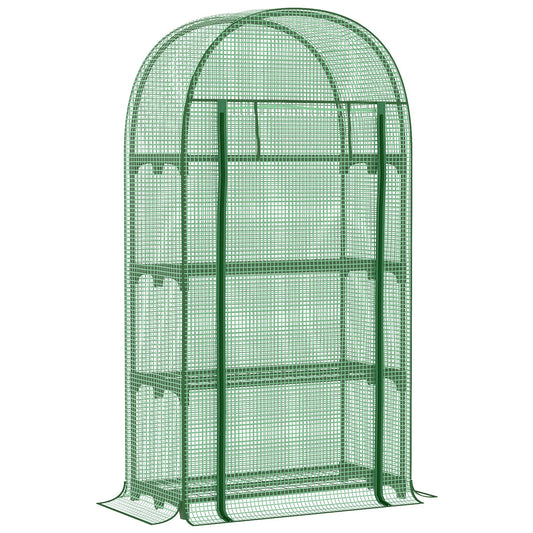 Outdoor Mini Greenhouse, Portable Green House with Storage Shelves, Zippered Door, PE Cover, 31.5" x 19.3" x 63", Green - Gallery Canada
