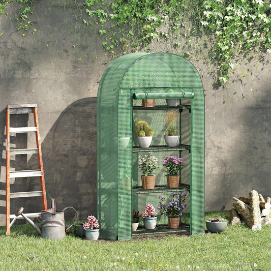 Outdoor Mini Greenhouse, Portable Green House with Storage Shelves, Zippered Door, PE Cover, 31.5" x 19.3" x 63", Green - Gallery Canada