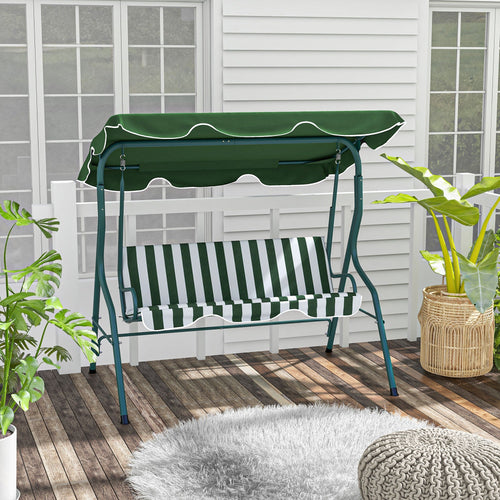 Outdoor Porch Swing with Adjustable Canopy, 3-Seater Patio Swing Chair with Cushion, Green