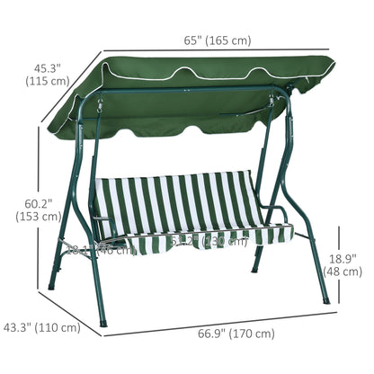 Outdoor Porch Swing with Adjustable Canopy, 3-Seater Patio Swing Chair with Cushion, Green - Gallery Canada