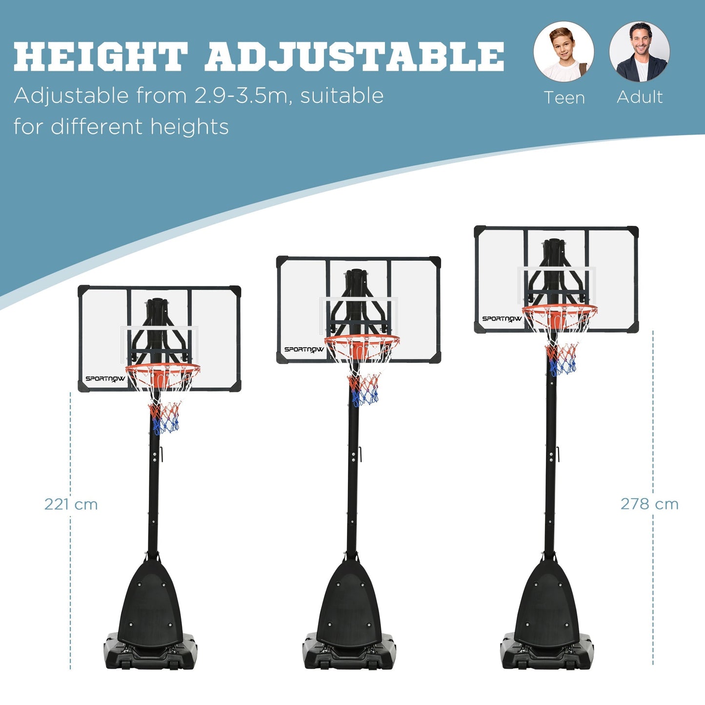 Outdoor Portable Basketball Hoop and Stand with Backboard Weighted Base Wheels, 115.4"-137.8" Height Adjustable Basketball   at Gallery Canada