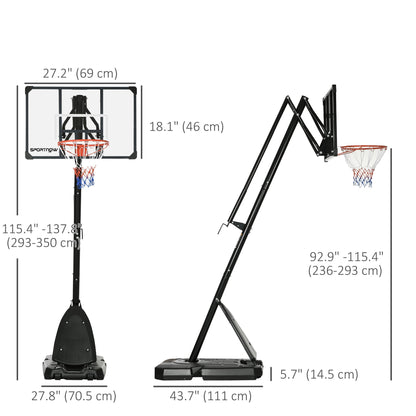 Outdoor Portable Basketball Hoop and Stand with Backboard Weighted Base Wheels, 115.4"-137.8" Height Adjustable Basketball   at Gallery Canada