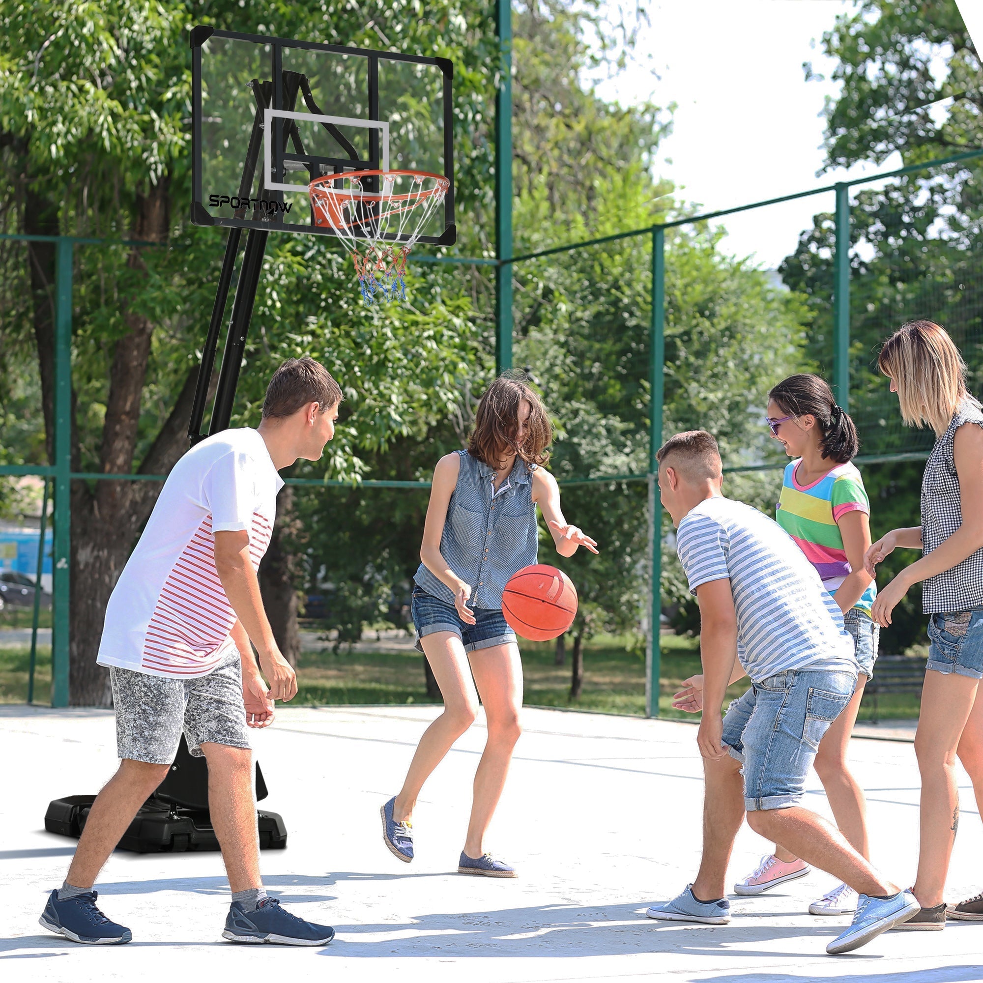 Outdoor Portable Basketball Hoop and Stand with Backboard Weighted Base Wheels, 115.4