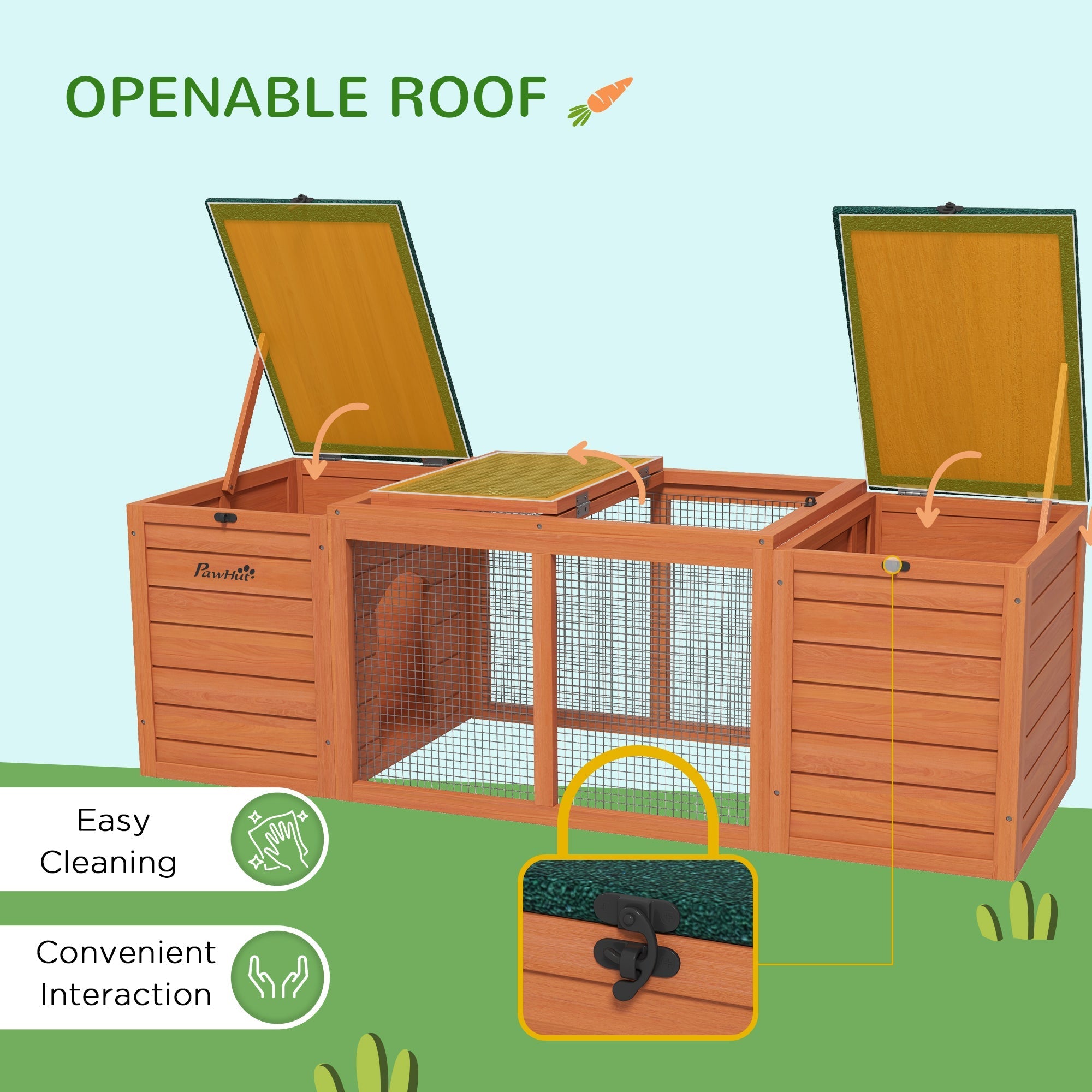 Outdoor Rabbit Cage Wooden Rabbit Hutch with Double Main House, Openable Tops, Asphalt Roofs for 1-2 Rabbits, Orange Rabbit Hutch   at Gallery Canada