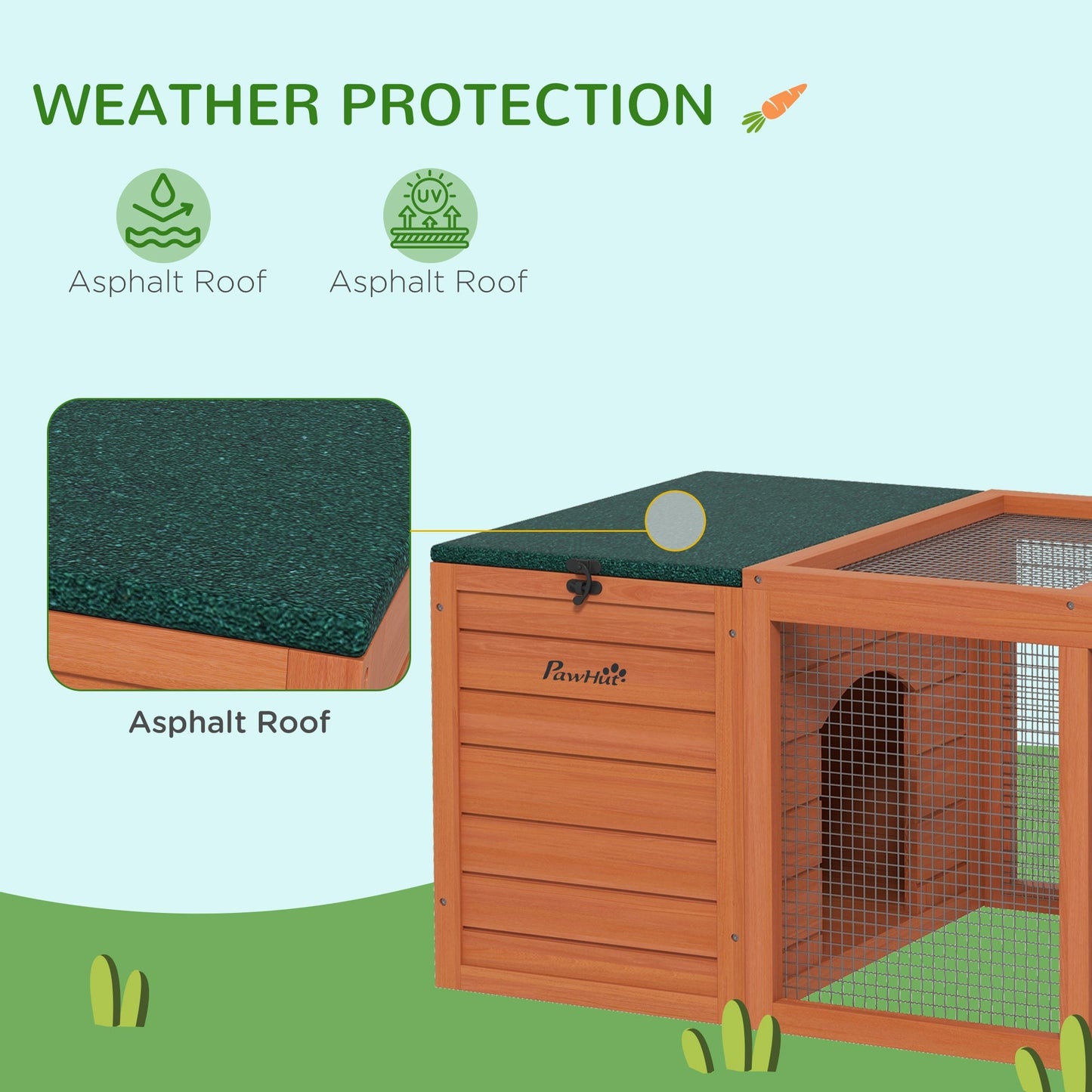 Outdoor Rabbit Cage Wooden Rabbit Hutch with Double Main House, Openable Tops, Asphalt Roofs for 1-2 Rabbits, Orange Rabbit Hutch   at Gallery Canada