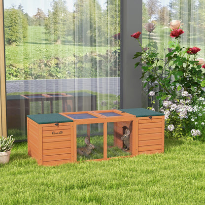 Outdoor Rabbit Cage Wooden Rabbit Hutch with Double Main House, Openable Tops, Asphalt Roofs for 1-2 Rabbits, Orange Rabbit Hutch   at Gallery Canada