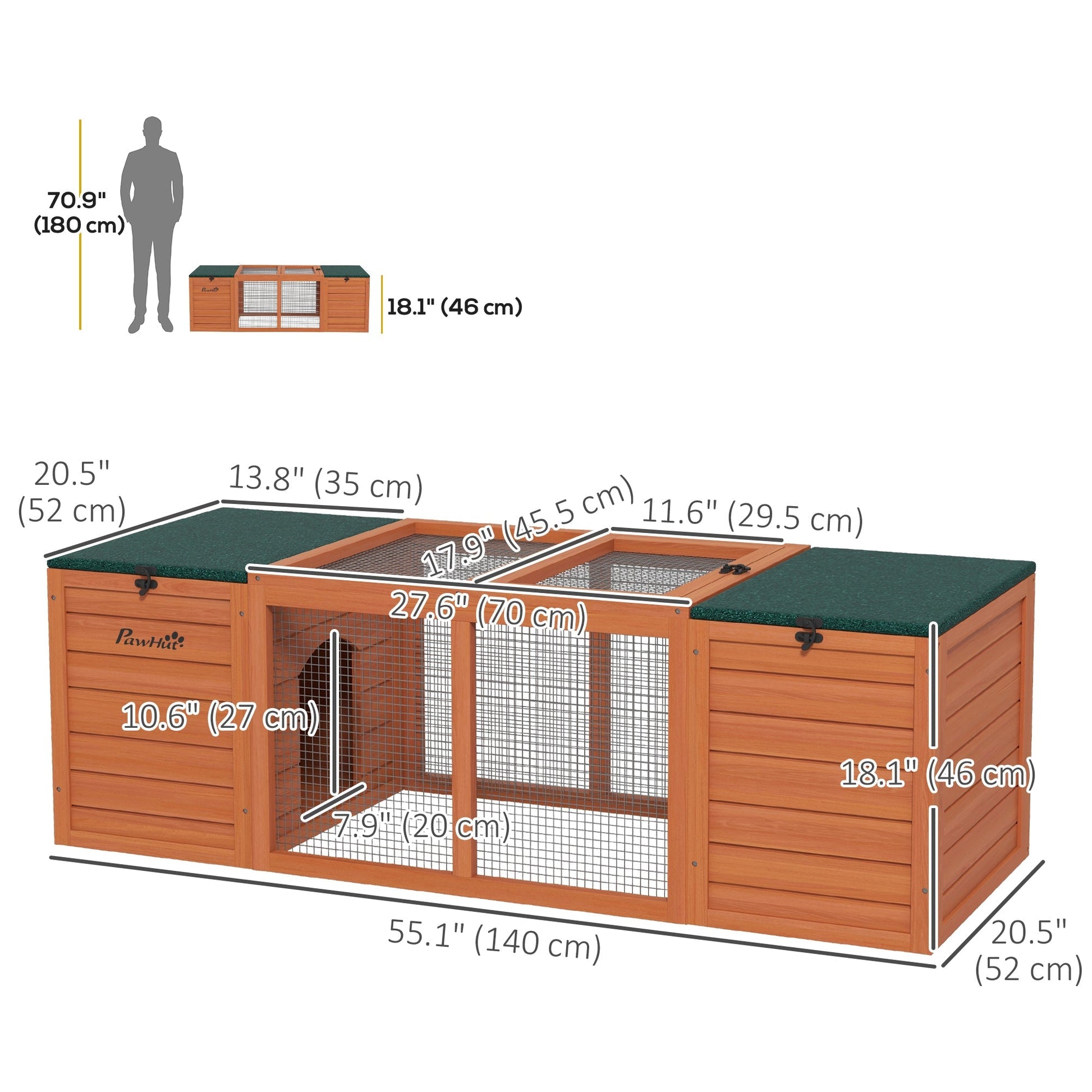 Outdoor Rabbit Cage Wooden Rabbit Hutch with Double Main House, Openable Tops, Asphalt Roofs for 1-2 Rabbits, Orange Rabbit Hutch   at Gallery Canada