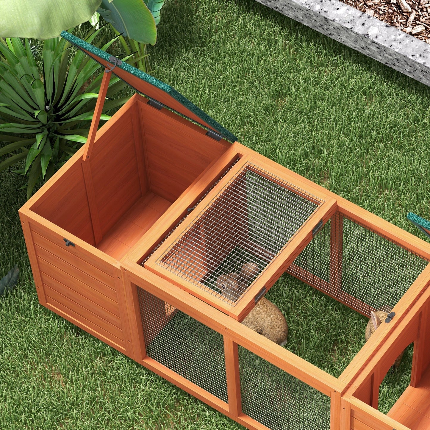 Outdoor Rabbit Cage Wooden Rabbit Hutch with Double Main House, Openable Tops, Asphalt Roofs for 1-2 Rabbits, Orange Rabbit Hutch   at Gallery Canada