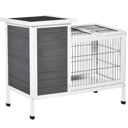 Outdoor Rabbit Hutch Wooden Bunny Hutch Rabbit Litter Box with Run,Open Roof, 36.25"L x 20"W x 30"H, Grey/White Rabbit Hutch White and Grey  at Gallery Canada